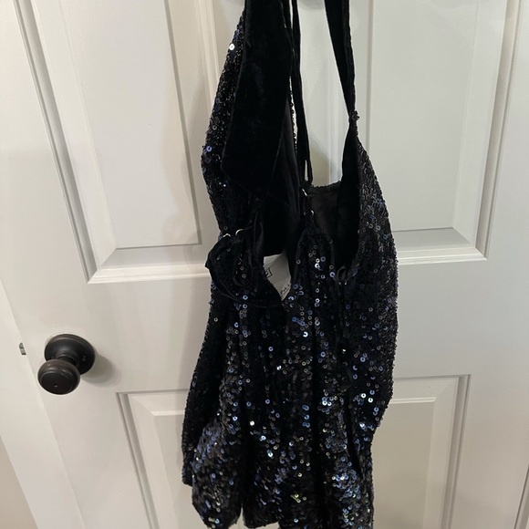 NWT | FREE PEOPLE Black Sparkle Plunge Halter Soft Bow Tie Romper - Picture 4 of 5